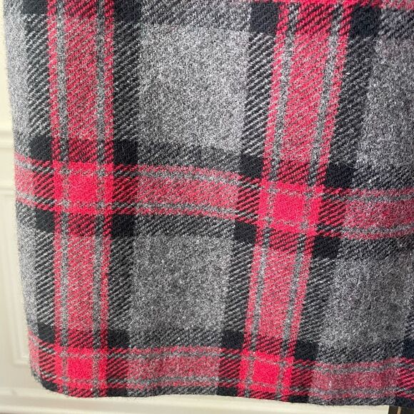 NWT CC Hughes Wool Blend Plaid Red Grey Pencil Skirt 8 - Picture 4 of 6